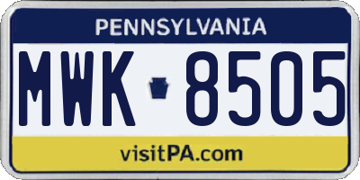 PA license plate MWK8505