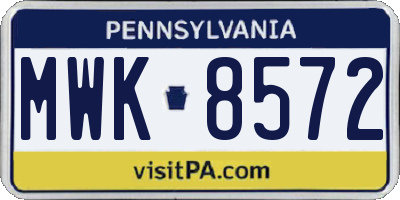 PA license plate MWK8572