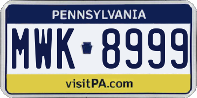 PA license plate MWK8999
