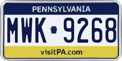 PA license plate MWK9268