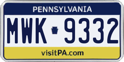 PA license plate MWK9332