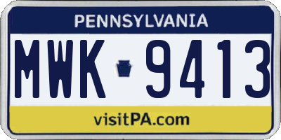 PA license plate MWK9413