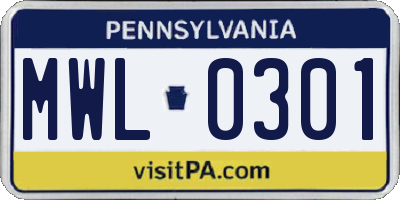 PA license plate MWL0301