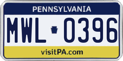 PA license plate MWL0396