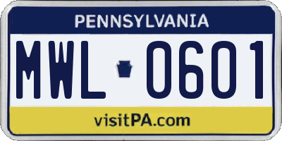 PA license plate MWL0601