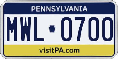 PA license plate MWL0700