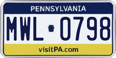 PA license plate MWL0798