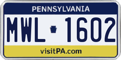 PA license plate MWL1602