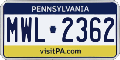 PA license plate MWL2362