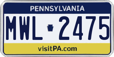PA license plate MWL2475