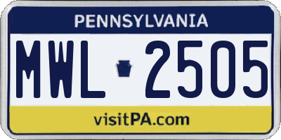 PA license plate MWL2505