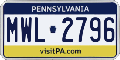 PA license plate MWL2796