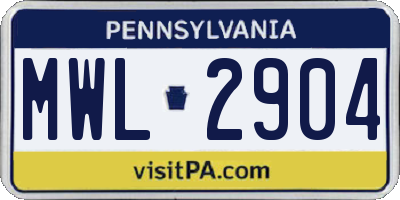 PA license plate MWL2904
