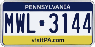PA license plate MWL3144
