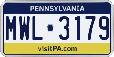 PA license plate MWL3179