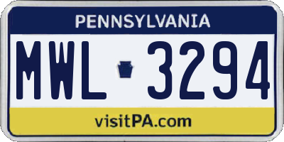 PA license plate MWL3294