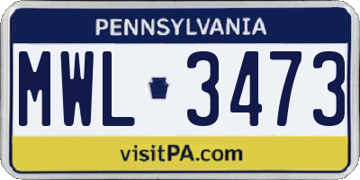 PA license plate MWL3473
