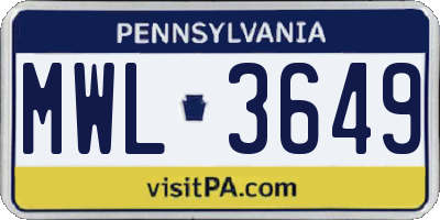 PA license plate MWL3649