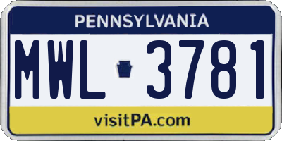 PA license plate MWL3781