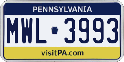 PA license plate MWL3993