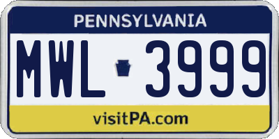 PA license plate MWL3999