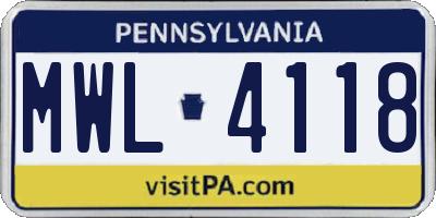 PA license plate MWL4118