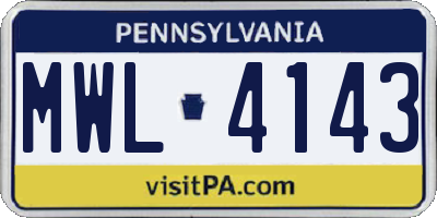 PA license plate MWL4143