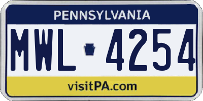 PA license plate MWL4254
