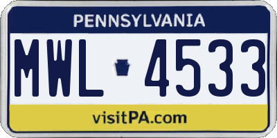 PA license plate MWL4533