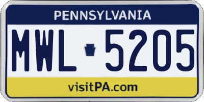 PA license plate MWL5205