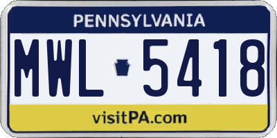PA license plate MWL5418