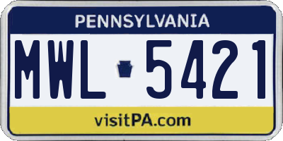 PA license plate MWL5421
