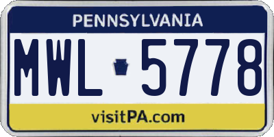PA license plate MWL5778
