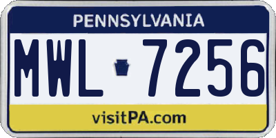 PA license plate MWL7256