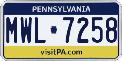 PA license plate MWL7258