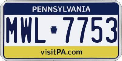 PA license plate MWL7753