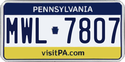 PA license plate MWL7807