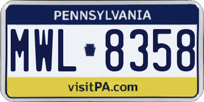 PA license plate MWL8358