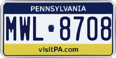 PA license plate MWL8708