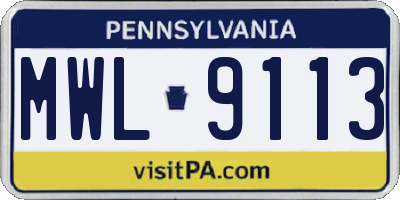 PA license plate MWL9113