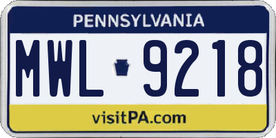 PA license plate MWL9218