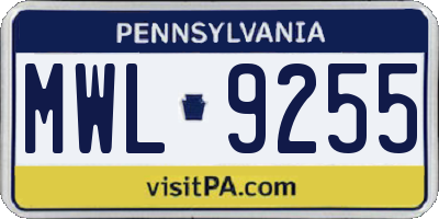 PA license plate MWL9255