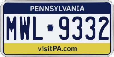 PA license plate MWL9332