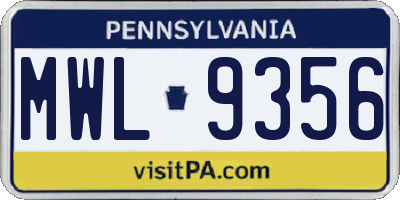 PA license plate MWL9356