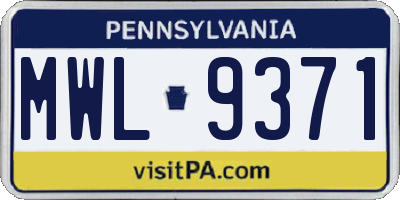 PA license plate MWL9371