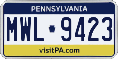PA license plate MWL9423