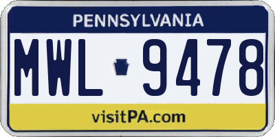 PA license plate MWL9478