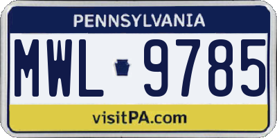 PA license plate MWL9785