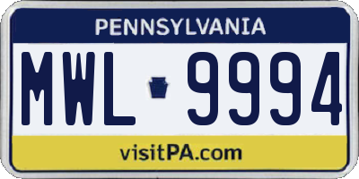 PA license plate MWL9994