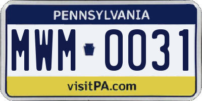 PA license plate MWM0031